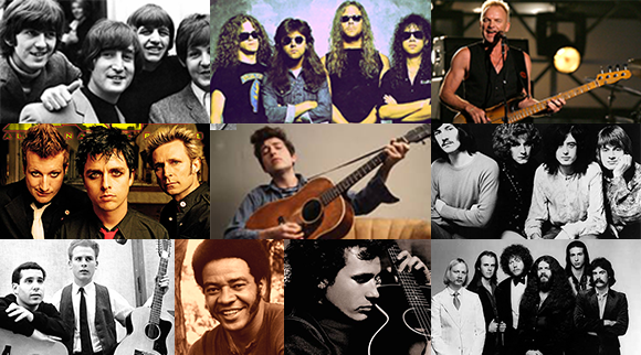A photo collage of the artists of the ten best easy fingerpicking songs for beginners.